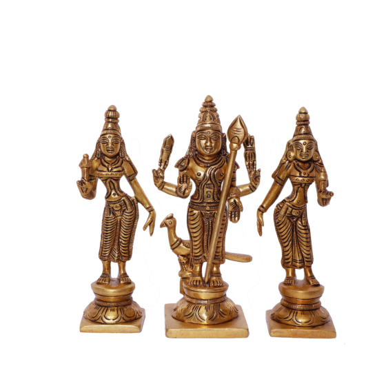 Brass Kartikeya with Wives Valli & Devasena KBH06805