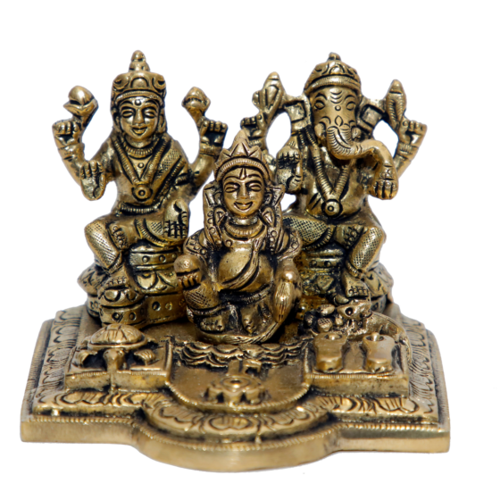 Brass Laxmi Ganesha with Kuber Dhan Yantra KBH06993