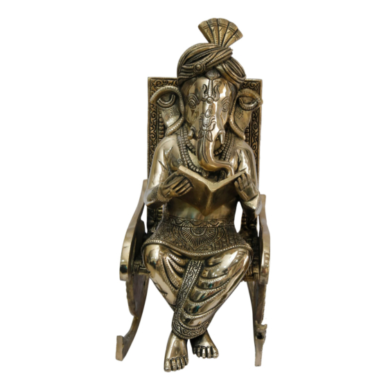 Brass Chair Reading Ganesha KBH07031