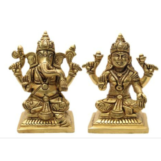 Brass Ganesha-Lakshmi Pair 4 Inch KBH07040