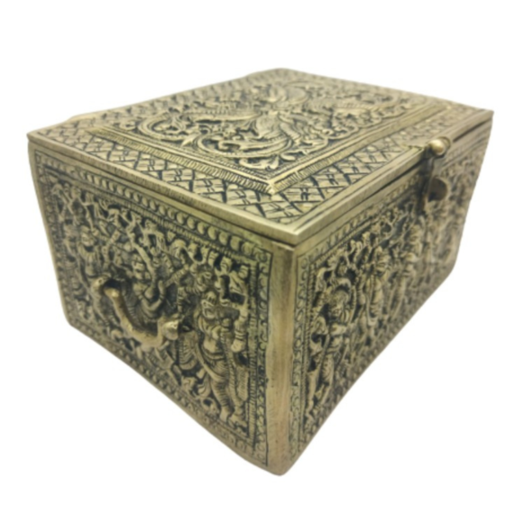 Brass Jewelry Box Lady & Peacock Carving KBH07123