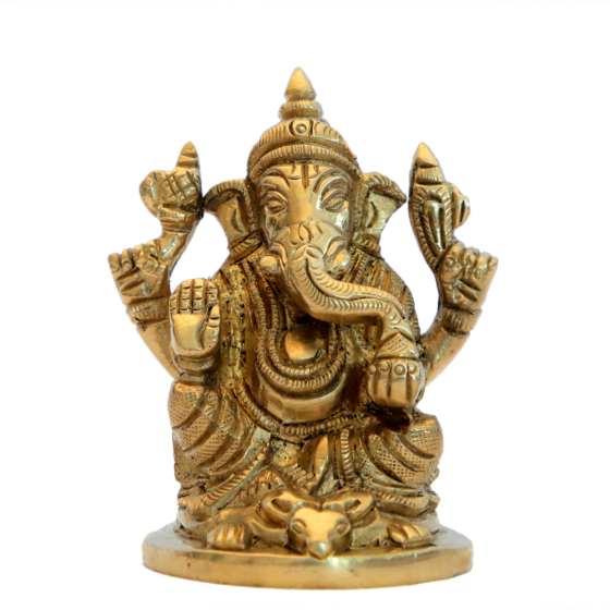 Brass Ganesha on Rat Idol 3 Inch KBH07136