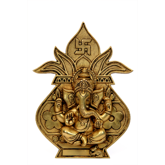 Brass Ganesh Kalash Design Plate Wall Hanging KBH07158