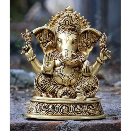 Brass Ashtavinayak Ganesha Sitting on Bajath Idol KBH07264
