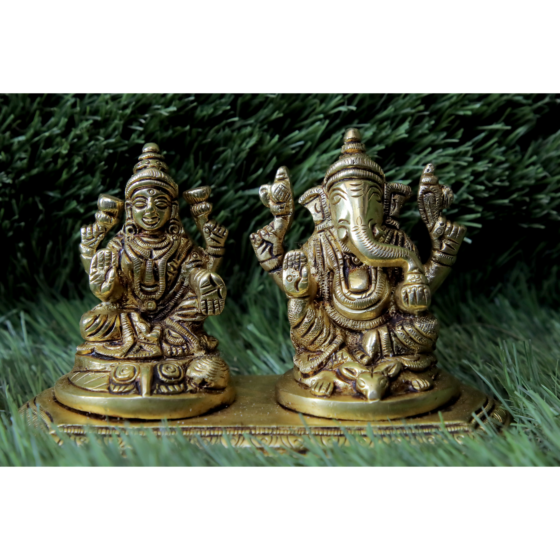 Brass Ganesha Laxmi Sitting on Bajath Idol KBH07299