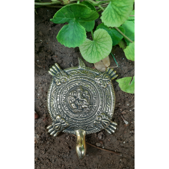 Brass Tortoise with Ganesh Carving Idol BH07345