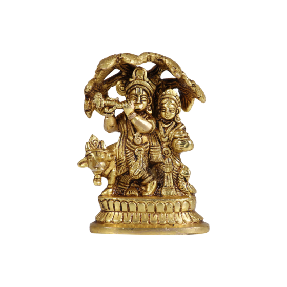 Brass Radha Krishna with Cow Idol KBH07410
