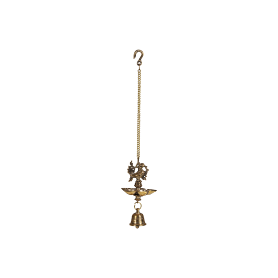 Brass Hanging Peacock Diya with Bell KBH07430