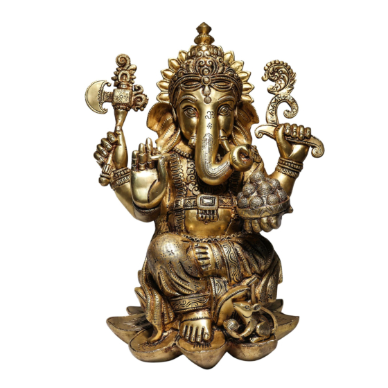 Brass Large Kamal Ganesh Idol KBH07462