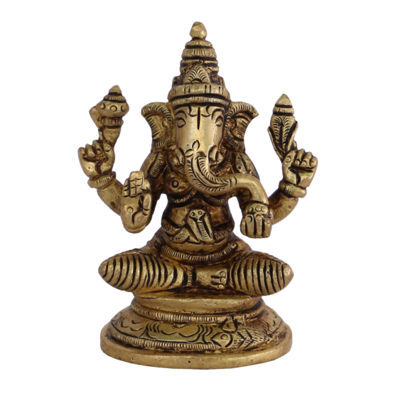 Brass Ganesh Gol Base Idol KBH08053