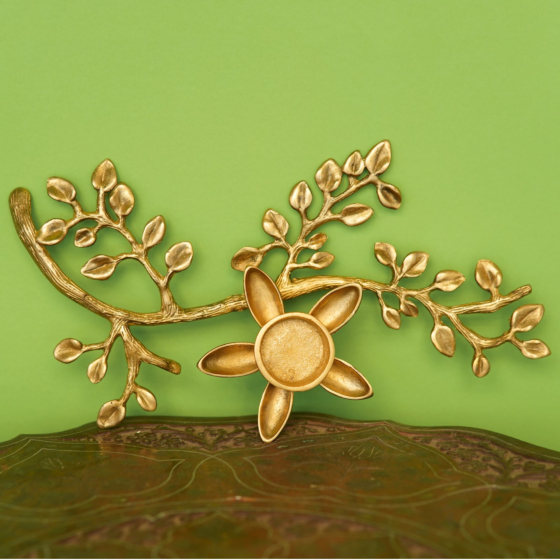 Brass Candle with Flower Stick KBH08186