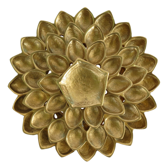 Brass Flower-Shaped Diya with 3 Round KBH08565