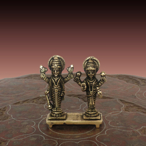 Brass vishnu laxmi standing with bajath statue 3 Inch KBH08677