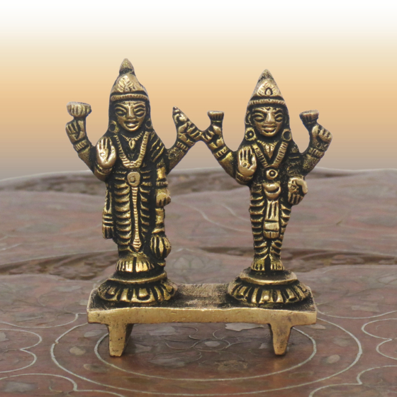 Brass vishnu laxmi standing with bajath statue  KBH08678