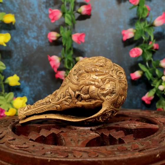 Brass Shankh with Shiv Family Carving work  KBH08835