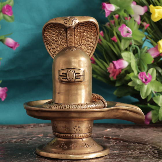 Brass Shivling with Snake Idol for Home Temple BH08989