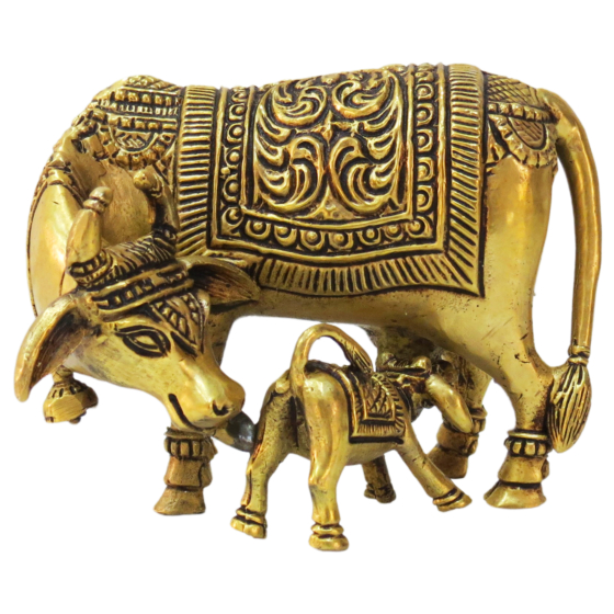 Brass Cow with Calf Statue KBH09206