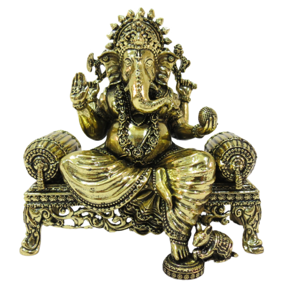 Brass Ganesha Sitting On Sofa 4 Inch KBH09275