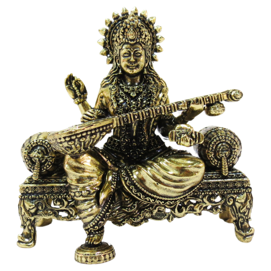 Brass Sarasvati Sitting On Sofa 4 Inch KBH09277