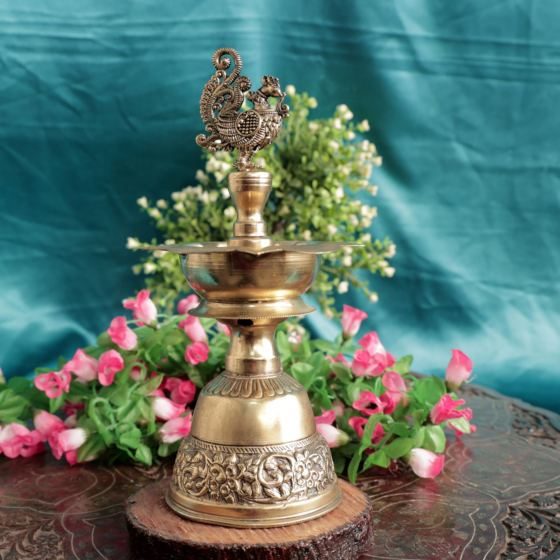 Brass Bird Deepak | Traditional Brass Oil Lamp with Bird Design for Pooja BH09372