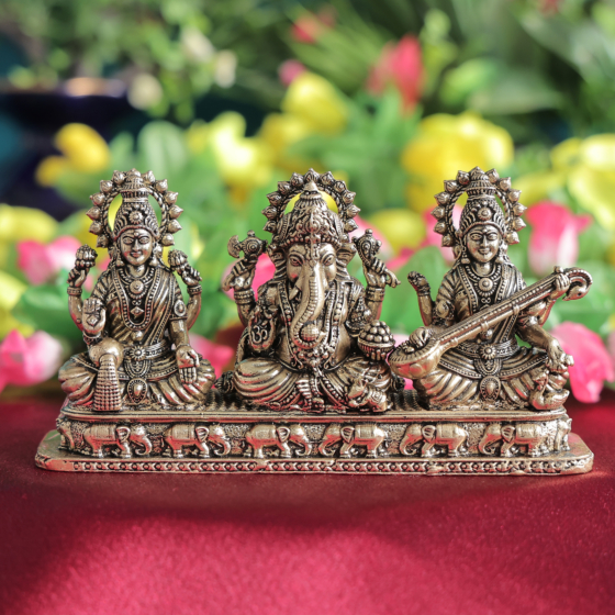  Brass Ganesh Lakshmi Saraswati Murti for Home Temple, Office & Gift BH09382