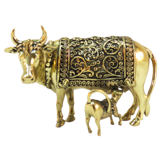 Brass Cow & Calf Figurine  2 Inch KBH09559