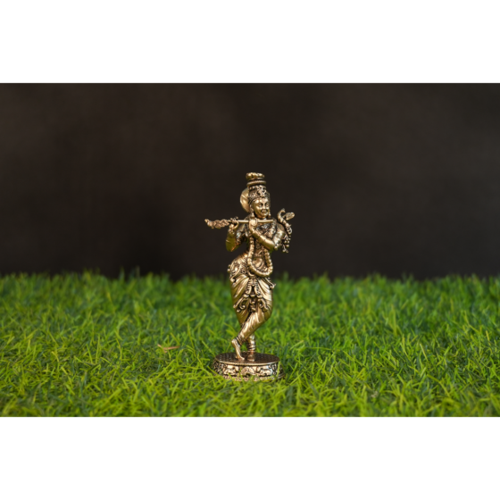 Brass Lord Krishna Idol Playing Flute BH09571