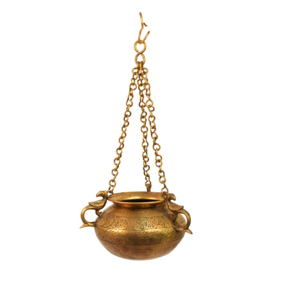 Brass Pot With Chain 7 Inch KBH09593