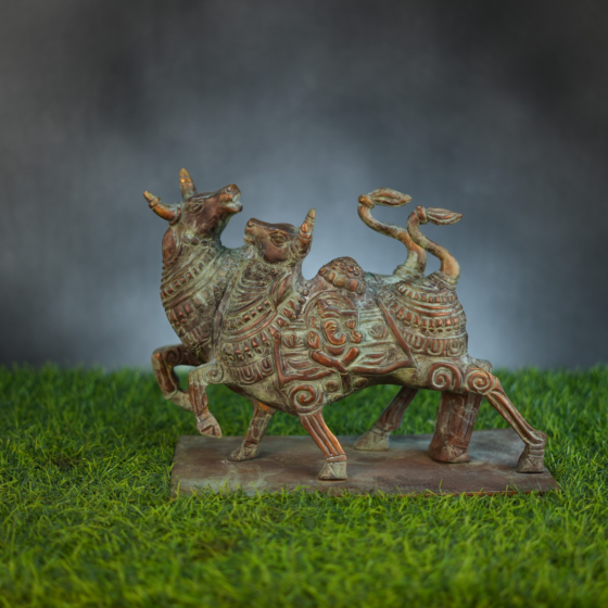 Brass Double Nandi Statue 10 Inch KBH10117