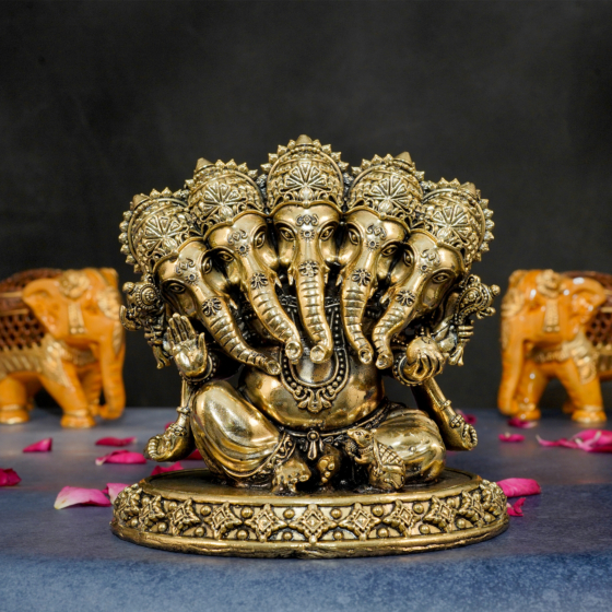 Brass Panchmukhi Ganesh Idol 5 inch KBH10362