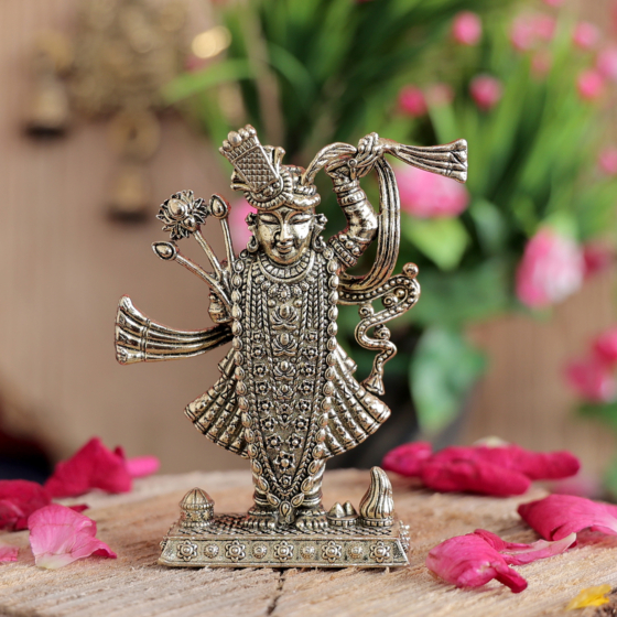 Brass Shreenathji Idol  Lord Krishna Shreenathji Murti for Home Temple, Pooja Room & Spiritual Decor, BH10480