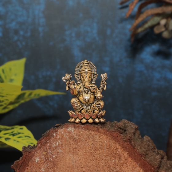 Handcrafted Brass Ganesha Idol | 1.5 x 1.2 x 1.9 Inches