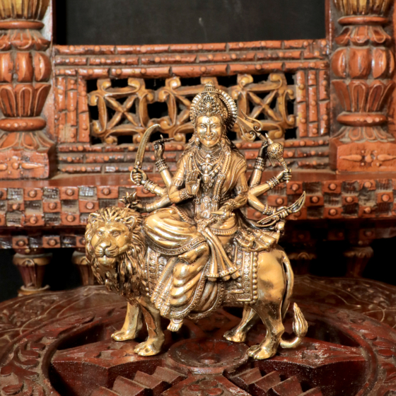 Brass Ambe Maa Idol  Maa Durga ,Amba Mata Murti for Home Temple, Pooja Room & Spiritual Decor BH10835