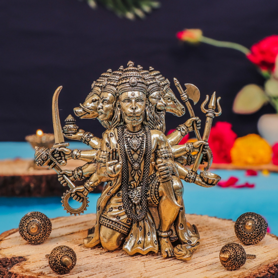 Brass Five Face Hanuman Idol  KBH11164