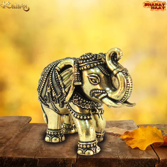 Brass Elephant Statue for Home Decor & Vastu | Decorative Brass Elephant Idol for Office, Living Room & Gift BH11182