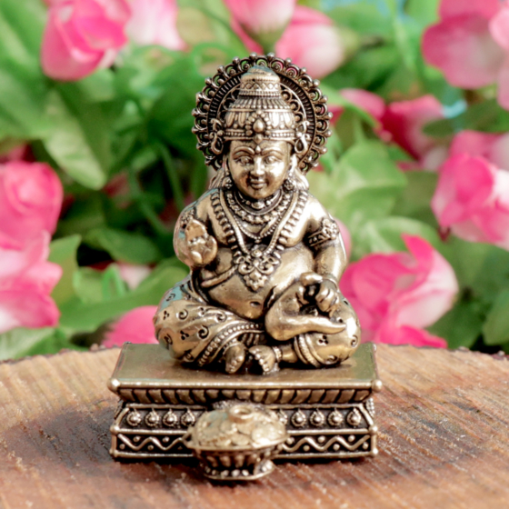 Small Brass Kuber Statue for Home Temple, Office Desk & Pooja Decoration BH11370