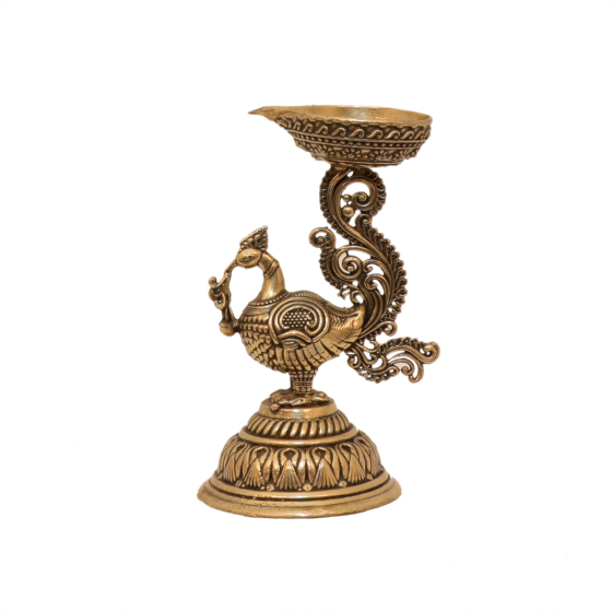 Brass Peacock Diya Decorative Brass Oil Lamp for Puja, Home Temple & Festival Decor BH11626