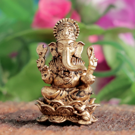Small Brass Ganesh Murti on Lotus BH12069