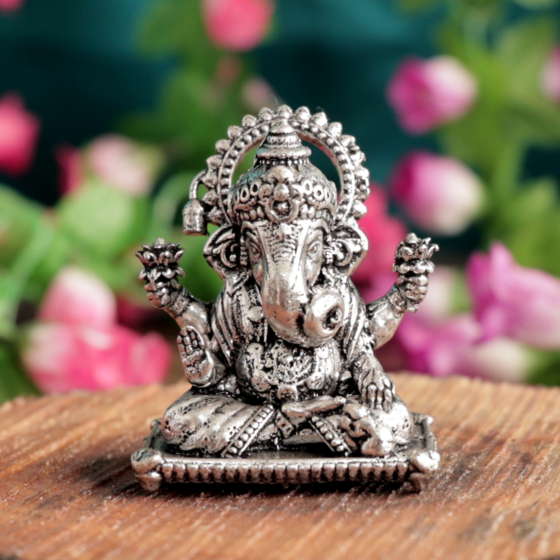 Decorative Silver Ganesh Statue for Pooja & Spiritual Decor BH12082