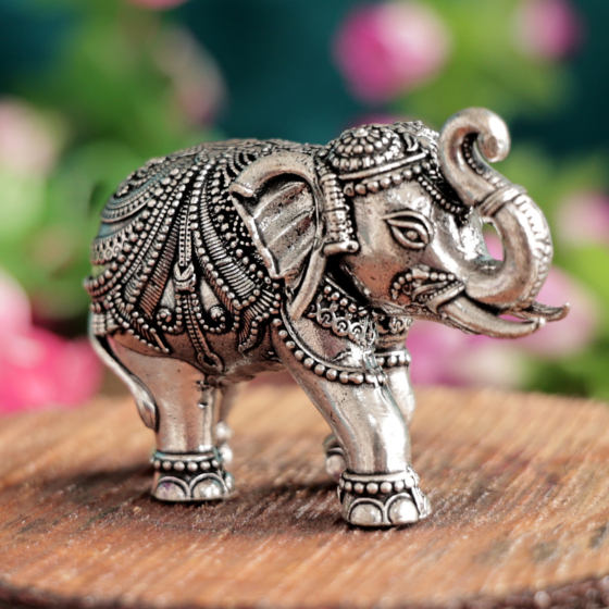 Decorative Silver Finish Elephant Idol for Home Decor, Office Table, Vastu & Good Luck Symbol BH12084