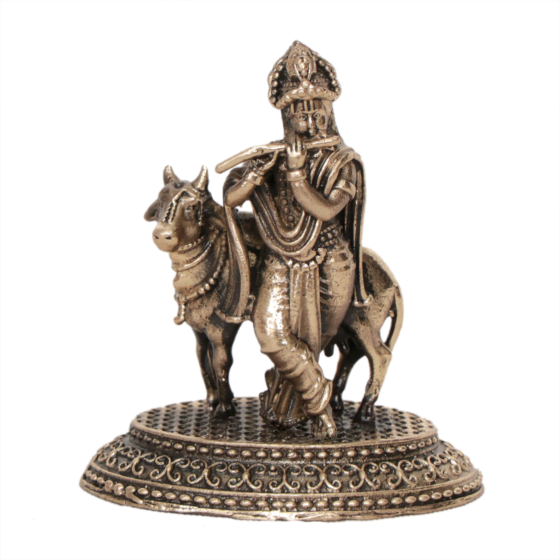 Brass Krishna with Cow Idol BH12234