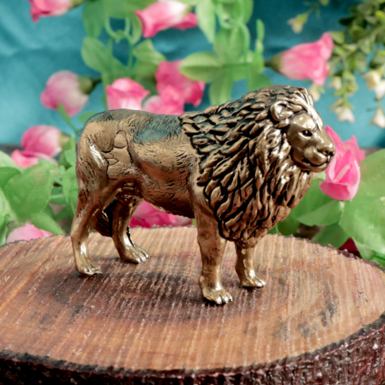 Decorative Brass Lion Statue for Vastu, Office Desk & Living Room BH12237