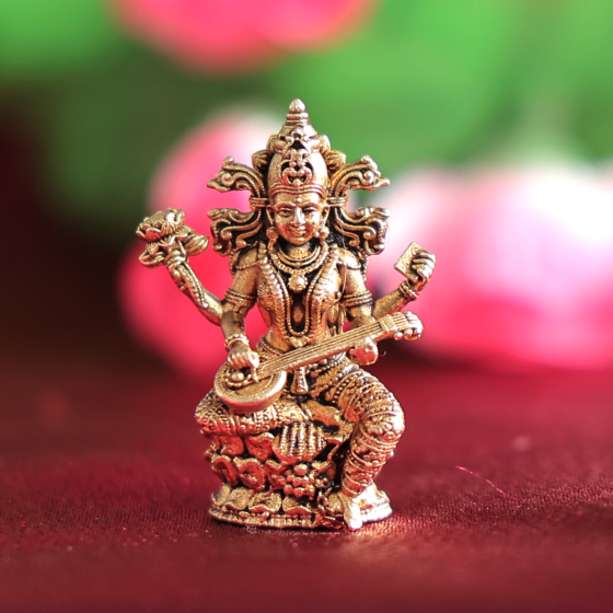 Small Saraswati Mata Murti for Study Table, Car Dashboard & Home Temple BH12361