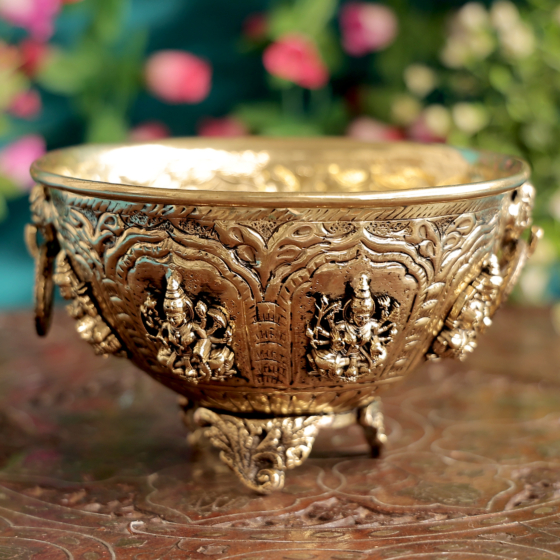 Brass Urli Bowl with Ashta Lakshmi Design for Home Decor & Puja BH12399