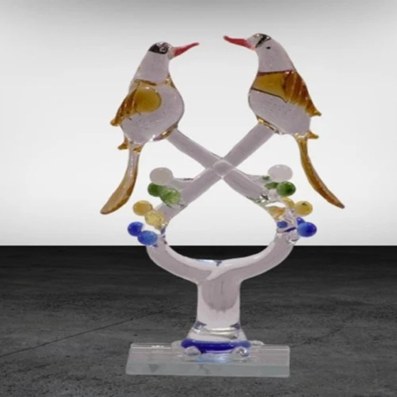 Crystal Birds Pair Glass Showpiece