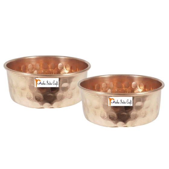 Prisha India Craft Hammered Design Pure Copper Serving Bowl, 3.5 Inch, Set of 2
