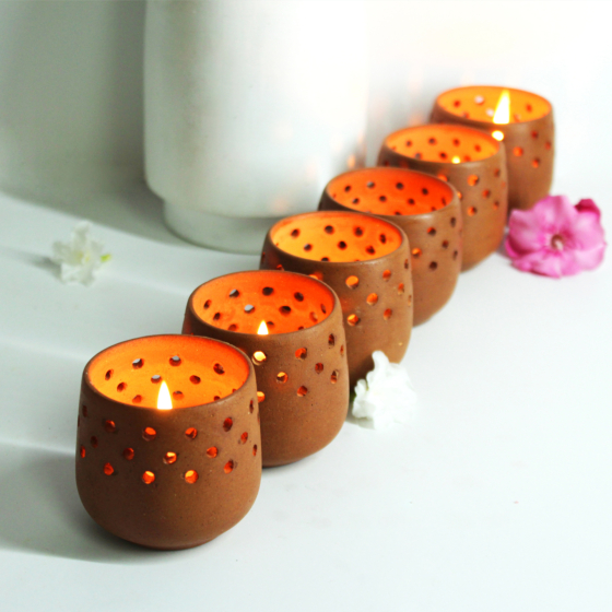 MINI Natural Tea Light Holders Set of 6 With Complimentary HD Candles