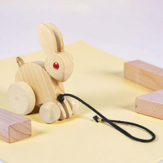 Channapatna Toys Wooden Pull Along Bunny Toy, Natural Wood Colour, for Toddlers & Kids 12 Months & Above