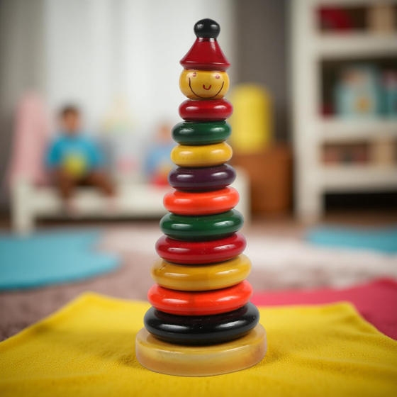 Channapatna Wooden Stacking Rings Game Toy for Kids  Develop Hand Eye Coordination & Fine Motor Skills 1 Year & above 10 Rings  Multicolour 