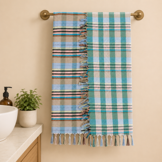 Handloom Checkered Cotton Towel|Multicolour